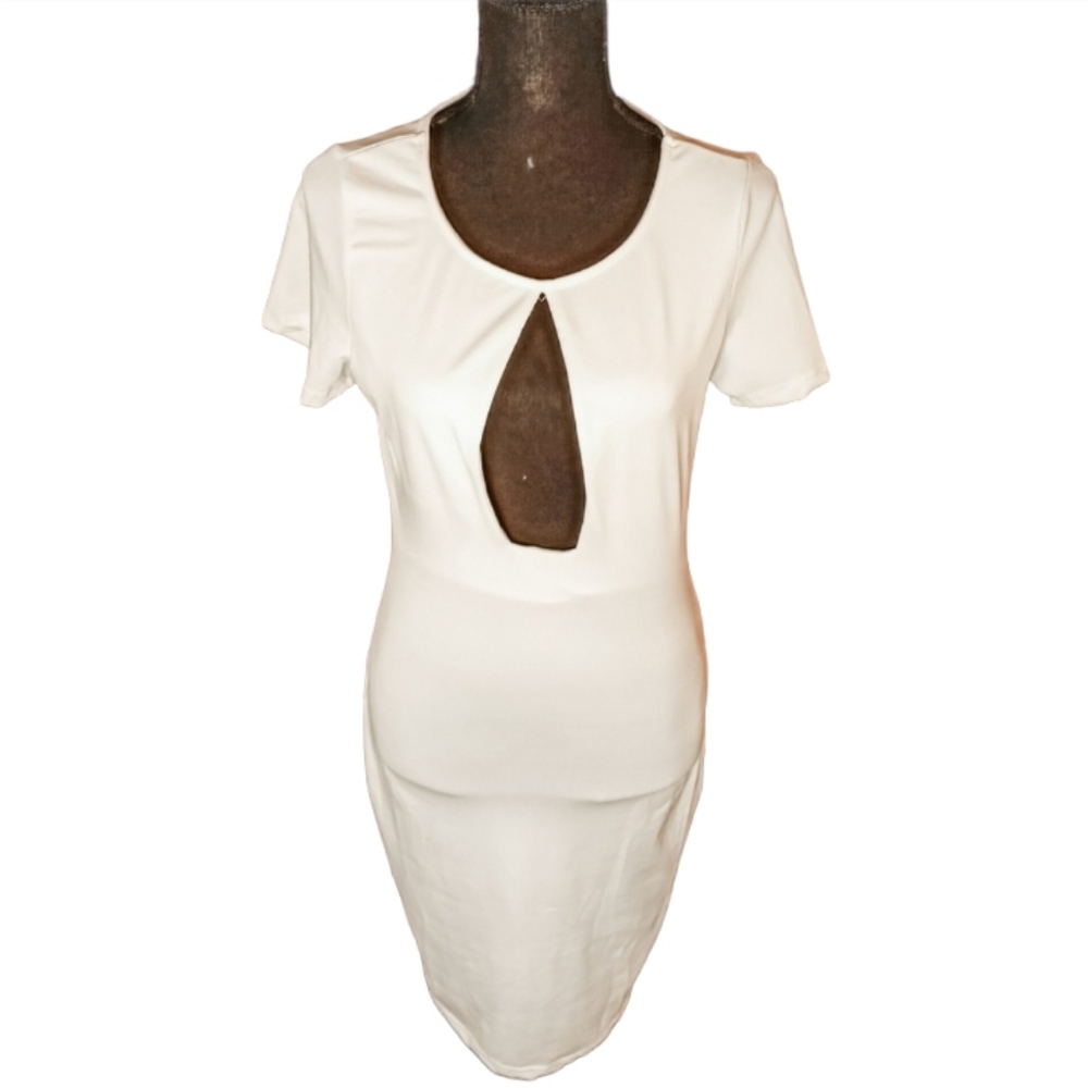 EUC 💞 Gamiss Ivory bodycon plunge dress